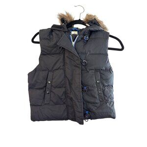 Gap Black Puffer Vest With Faux Fur Hood & Button-Zip Closure XS